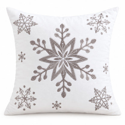 Snowflake Embroidered Decorative Throw Pillow Cover (Single Piece)
