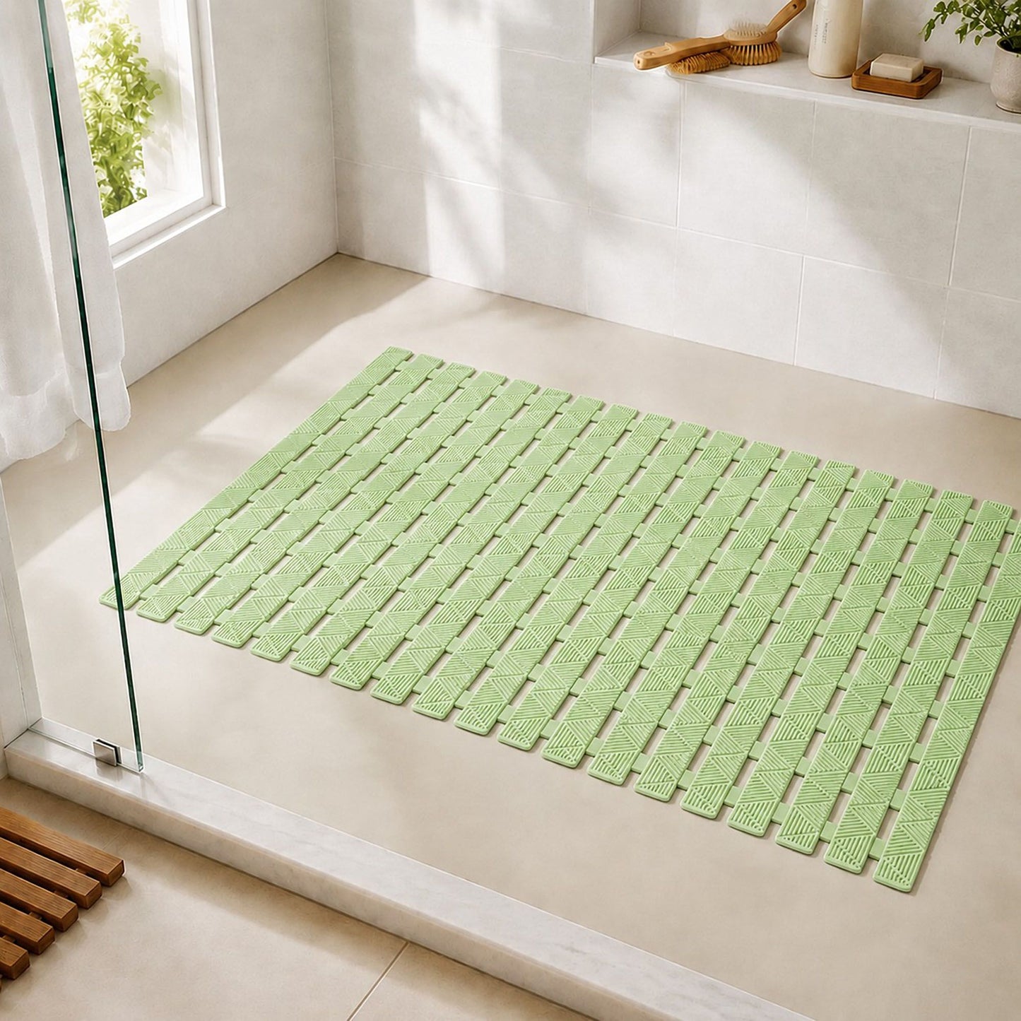 Slatted Nonslip Shower Mat Quick Drain Bath Mat 15.7 x 27.6 Inches