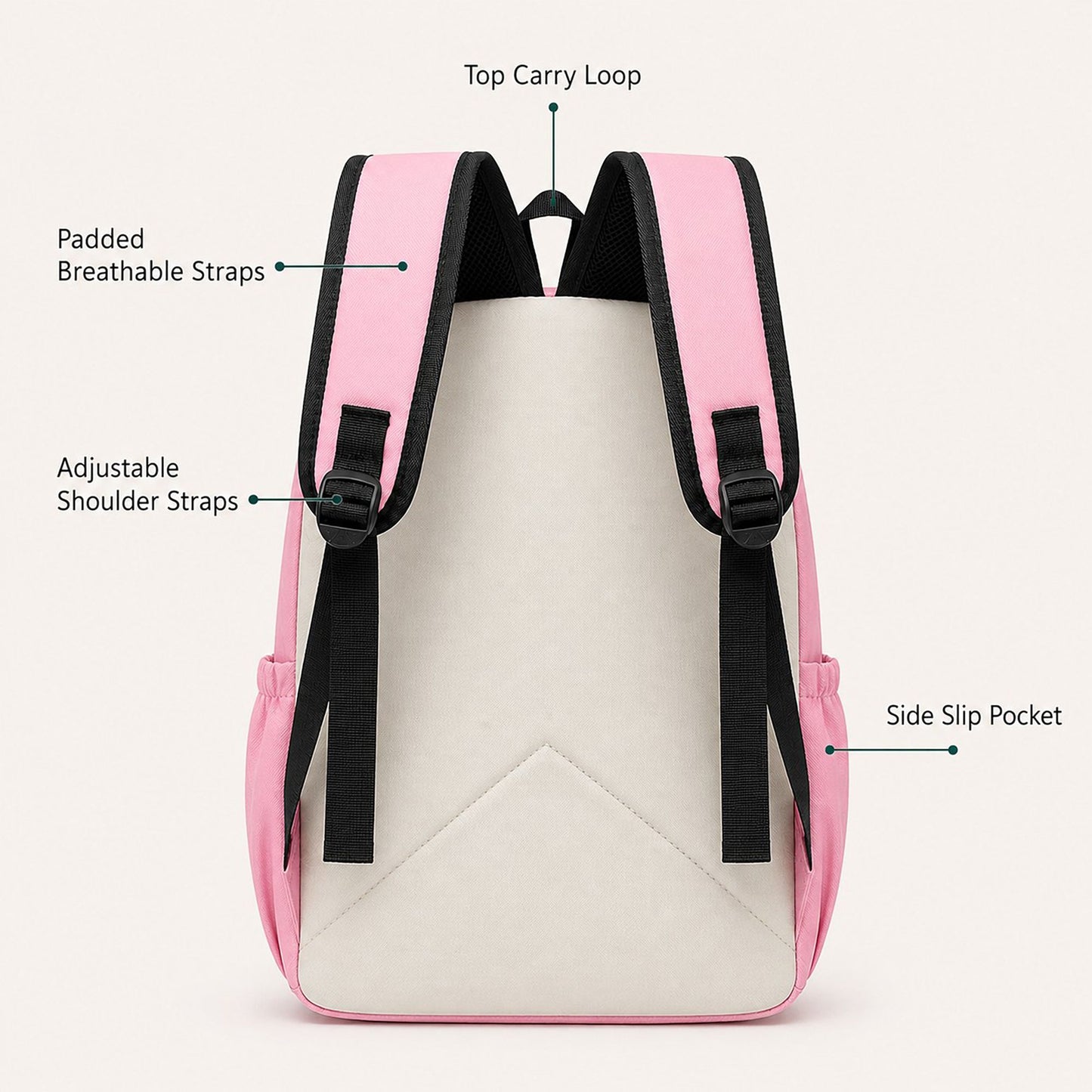 Colorblock School Backpack with Front Pocket and Adjustable Straps