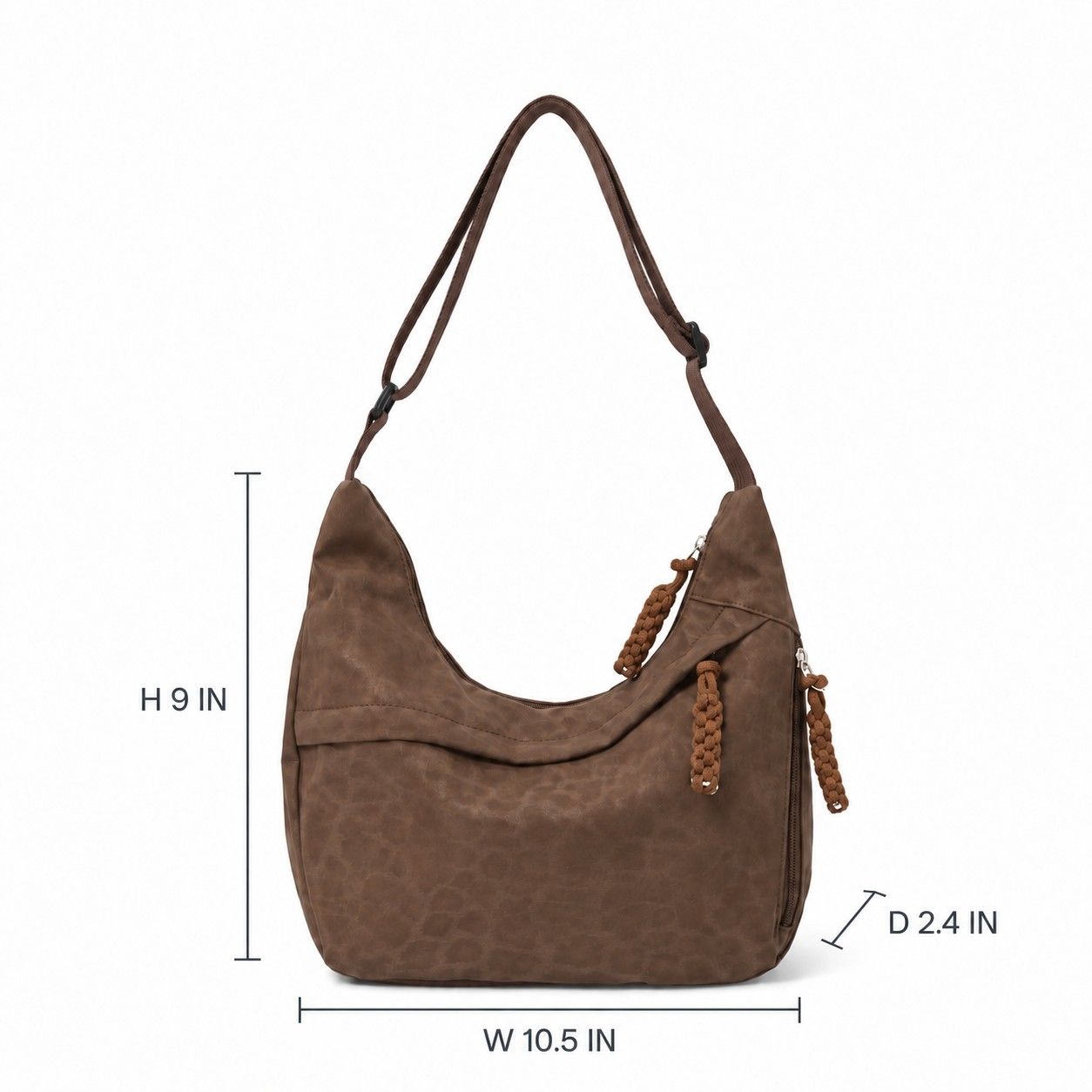 Leopard Faux Suede Hobo Crossbody Bag with Adjustable Strap and Zip Closure