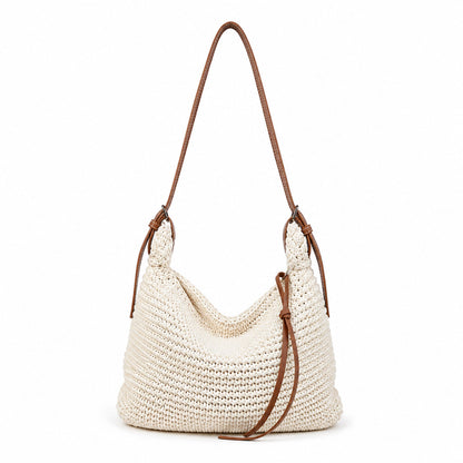 Woven Hobo Shoulder Crossbody Bag with Zip Closure and Slouchy Shape