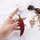 2-Piece Womens Faux Leather Bag Charm Keychain with Metal Clip Ring and Stitched Detail