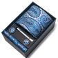 Men's Paisley Floral Tie Gift Set with Matching Pocket Square Cufflinks and Silver Tie Clip