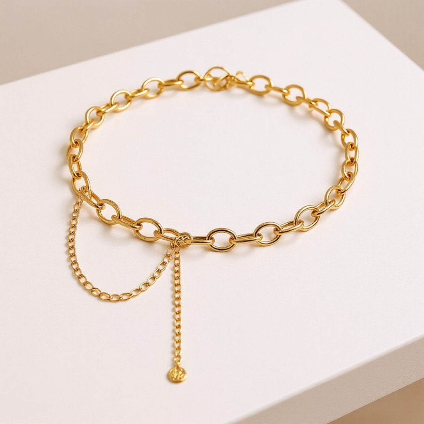 Circular Link Chain Belt with Adjustable Drop Chain and Modern Geometric Design 39.5in