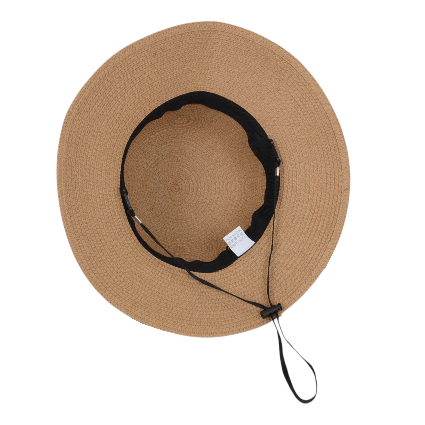 Wide Brim Straw Sun Hat with Black Ribbon Bow Adjustable Chin Strap Inner Sweatband for Outdoor and Travel Use