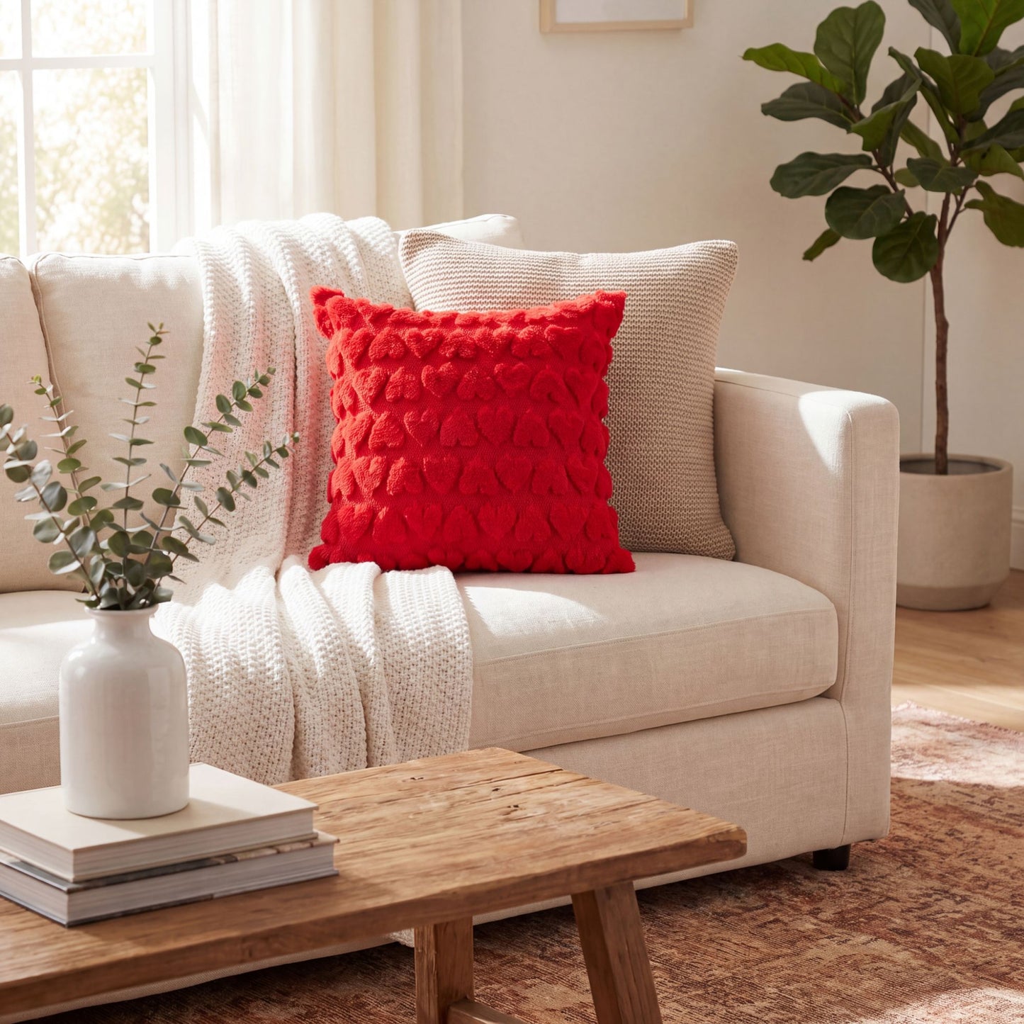 Plush Heart Textured Throw Pillow Cover Soft Fuzzy Decorative Cushion Cover for Sofa Bed Chair