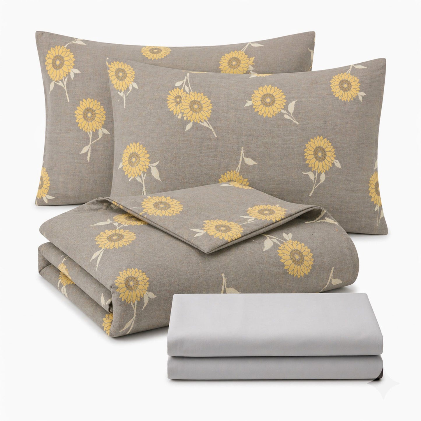4-Piece Cotton Bedding Set with Sunflower Print Duvet Cover, Pillowcases, and Flat Sheet for a Bright and Cozy Bedroom