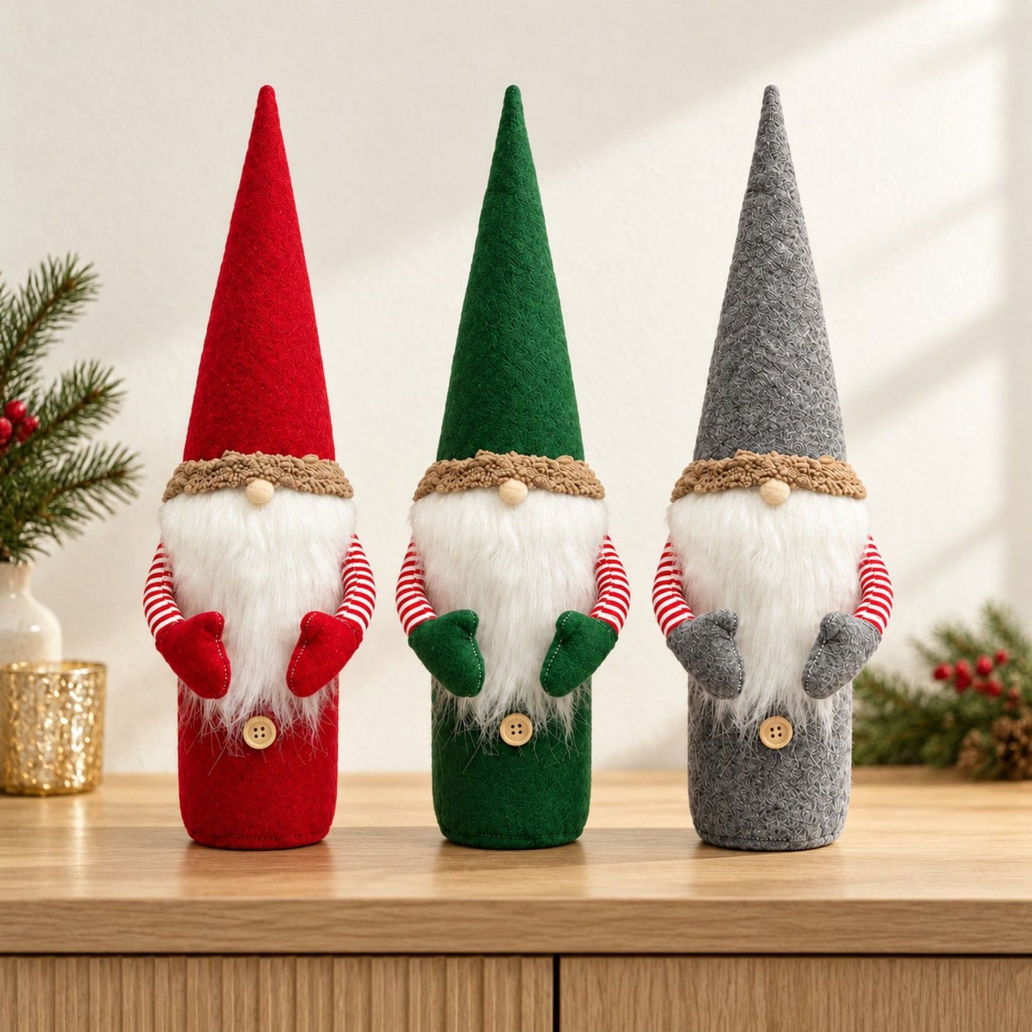 3pk Christmas Gnome Wine Bottle Covers