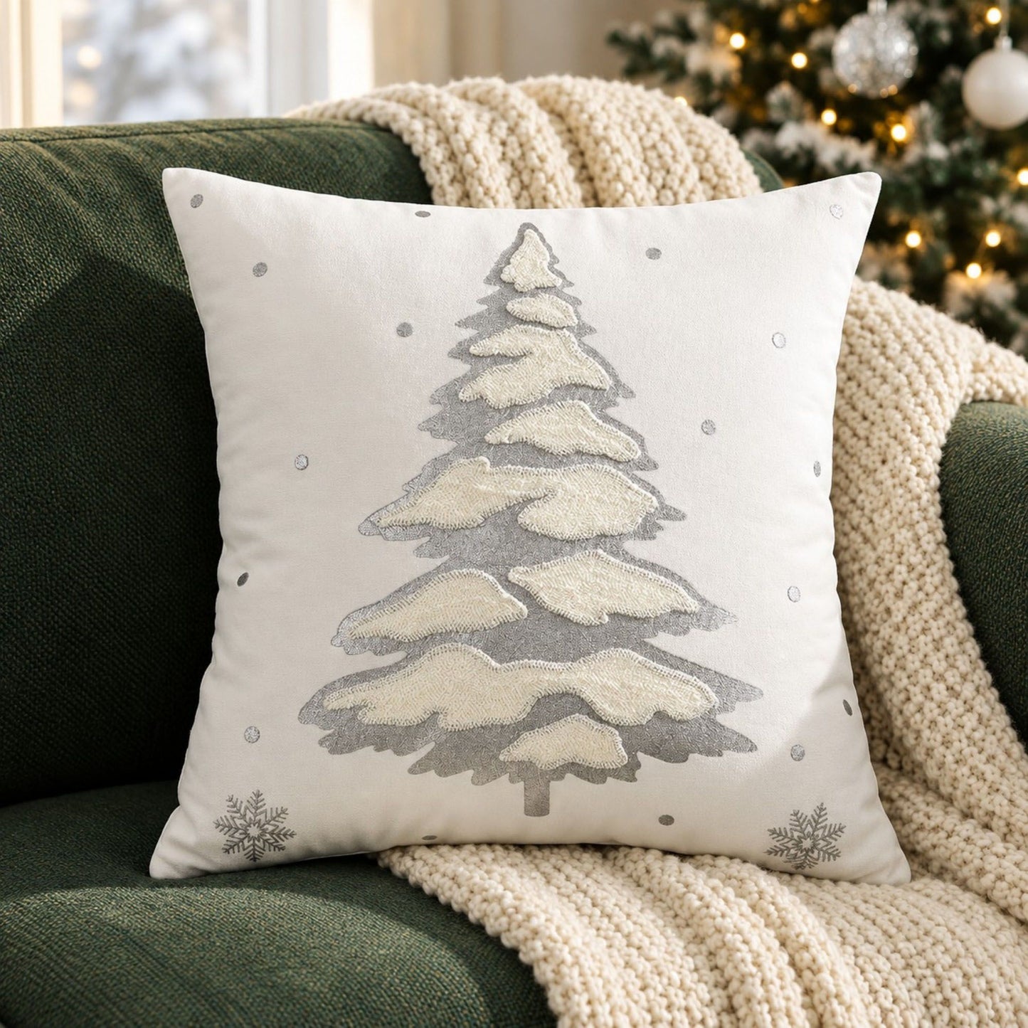 Christmas Tree Embroidered Decorative Throw Pillow Cover (Single Piece)