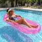Pink Inflatable Pool Float with Mesh Center and Pillow Headrest