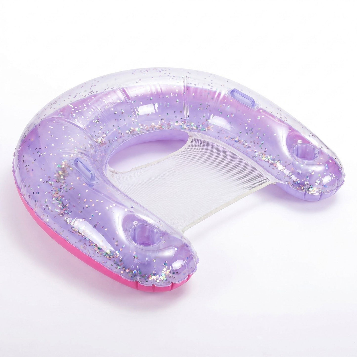 Glitter Inflatable Pool Float with Mesh Seat and Built-In Cup Holders