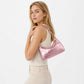 Studded Satin Shoulder Bag with Zip Closure and Interior Pocket