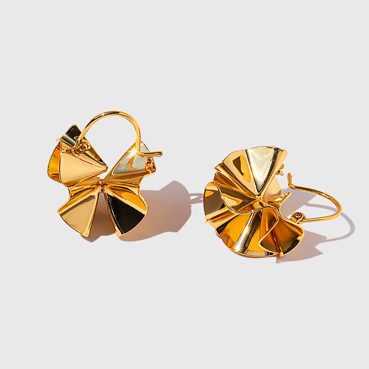 Artistic Pleated Drop Earrings - Brass Statement Earrings