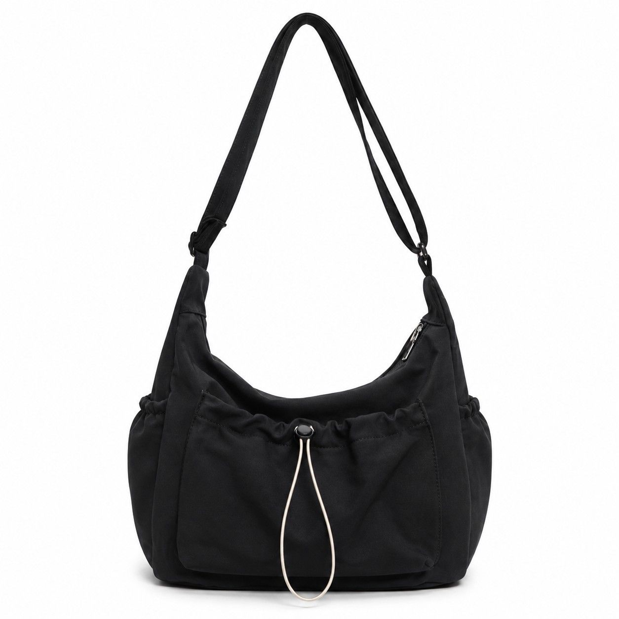 Crossbody Hobo Shoulder Bag with Adjustable Strap Zip Closure and Side Pockets