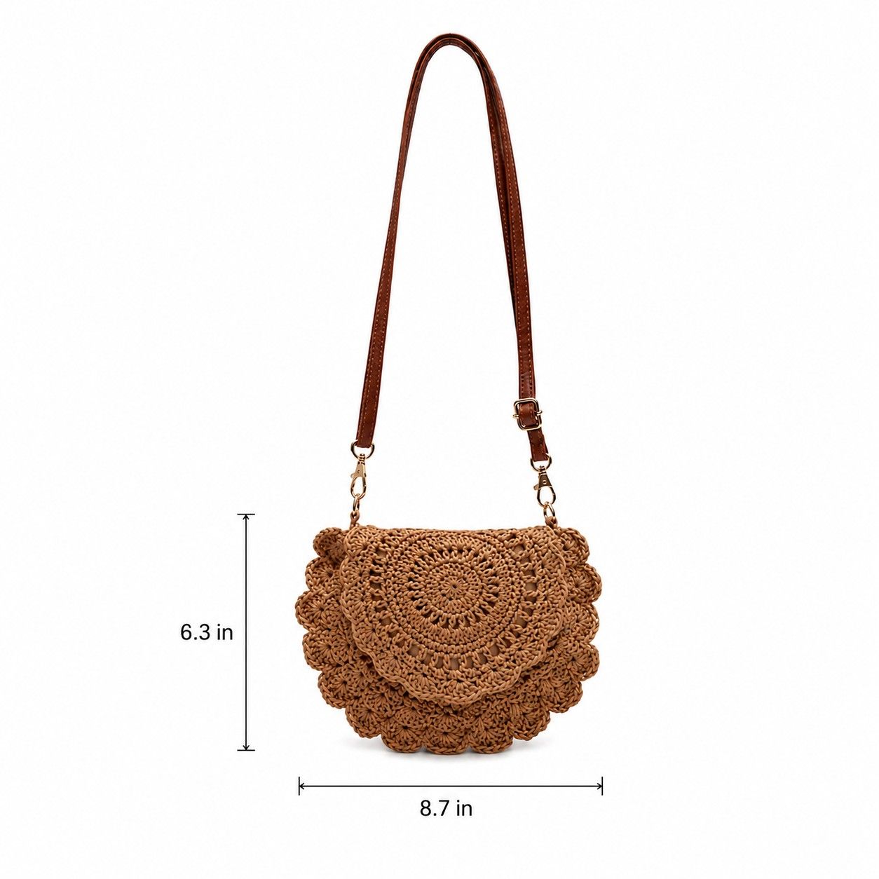 Crochet Crossbody Bag with Scalloped Flap Magnetic Closure and Shoulder Strap