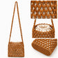 Hand-Crafted Wooden Beaded Crossbody Bag for Women - Lightweight Geometric Pattern Purse