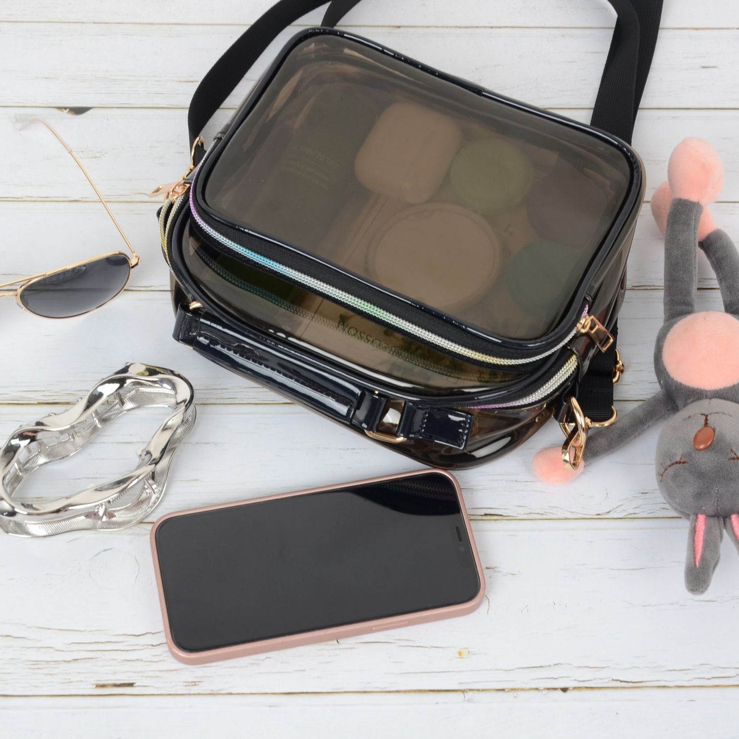 Trendy Clear Transparent Women's Shoulder Bag with Iridescent Trim