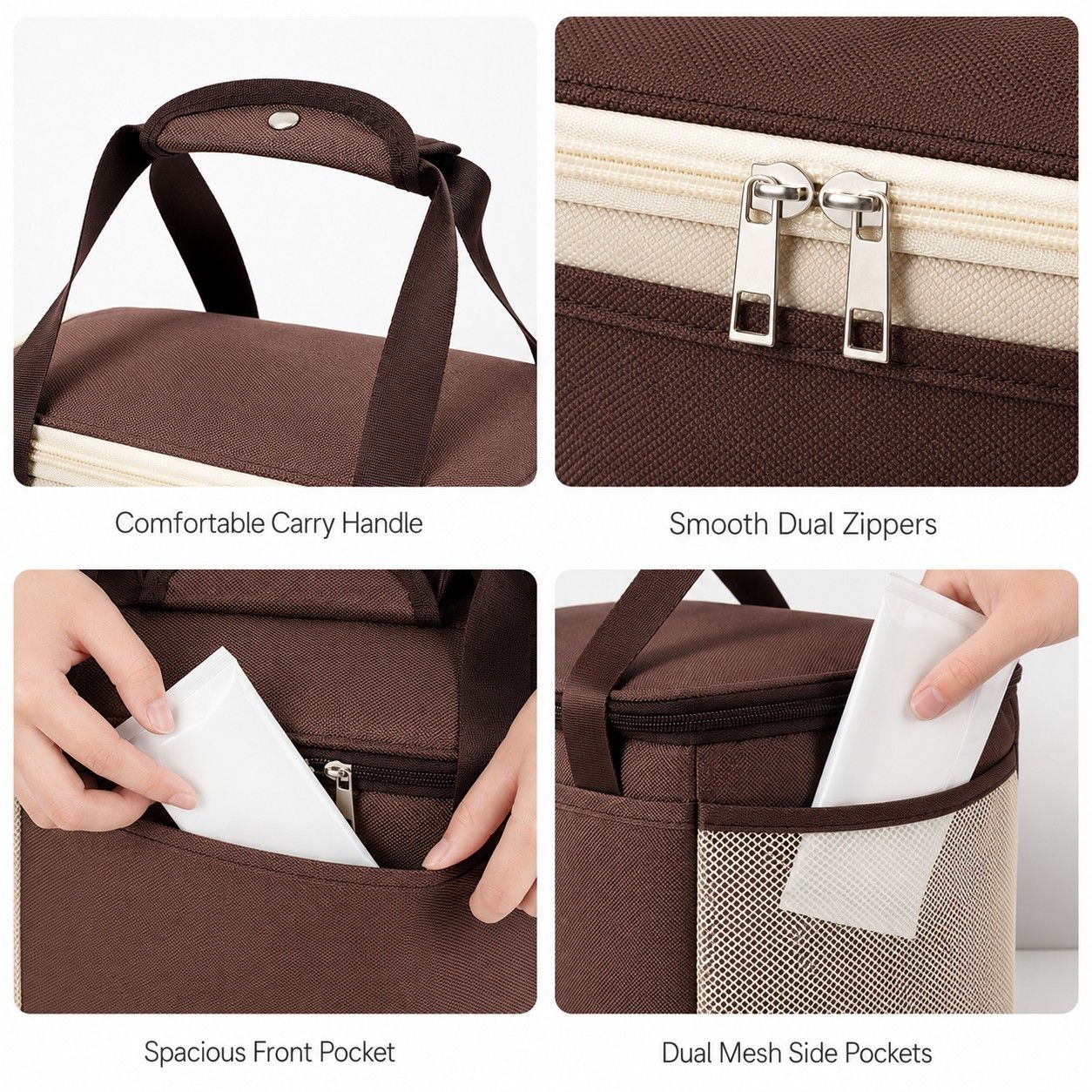 Insulated Lunch Tote Bag with Front Pocket Mesh Side Pockets and Dual Zipper