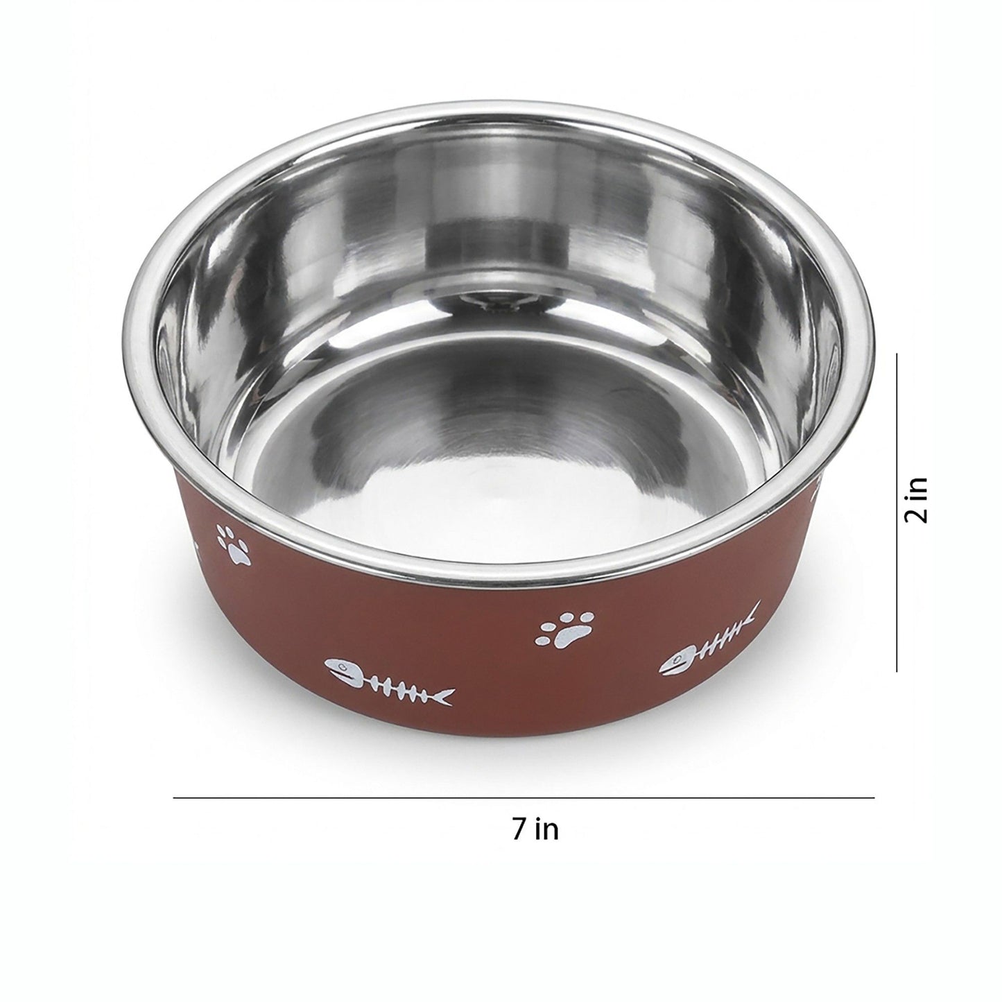 Stainless Steel Pet Bowl - Non-Slip Dog and Cat Food Dish with Paw Print Accent