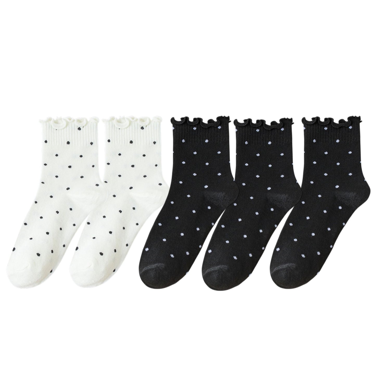 Polka Dot Ankle Socks Set Soft Cotton Blend Ruffle Trim Cuff Multiple Color Combos 5 Pairs