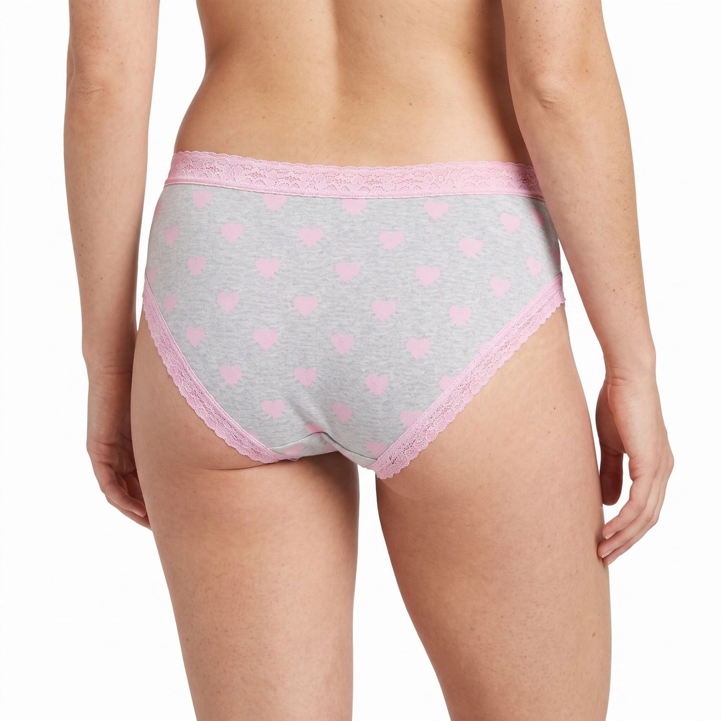 5 Pack Heart Print Lace Trim Bikini Underwear