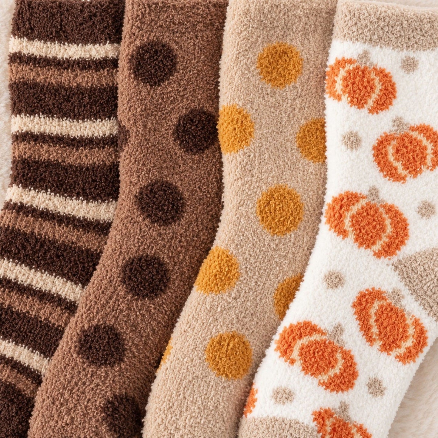 Warm Tone Fuzzy Crew Socks 4-Pair Set US 5-10.5