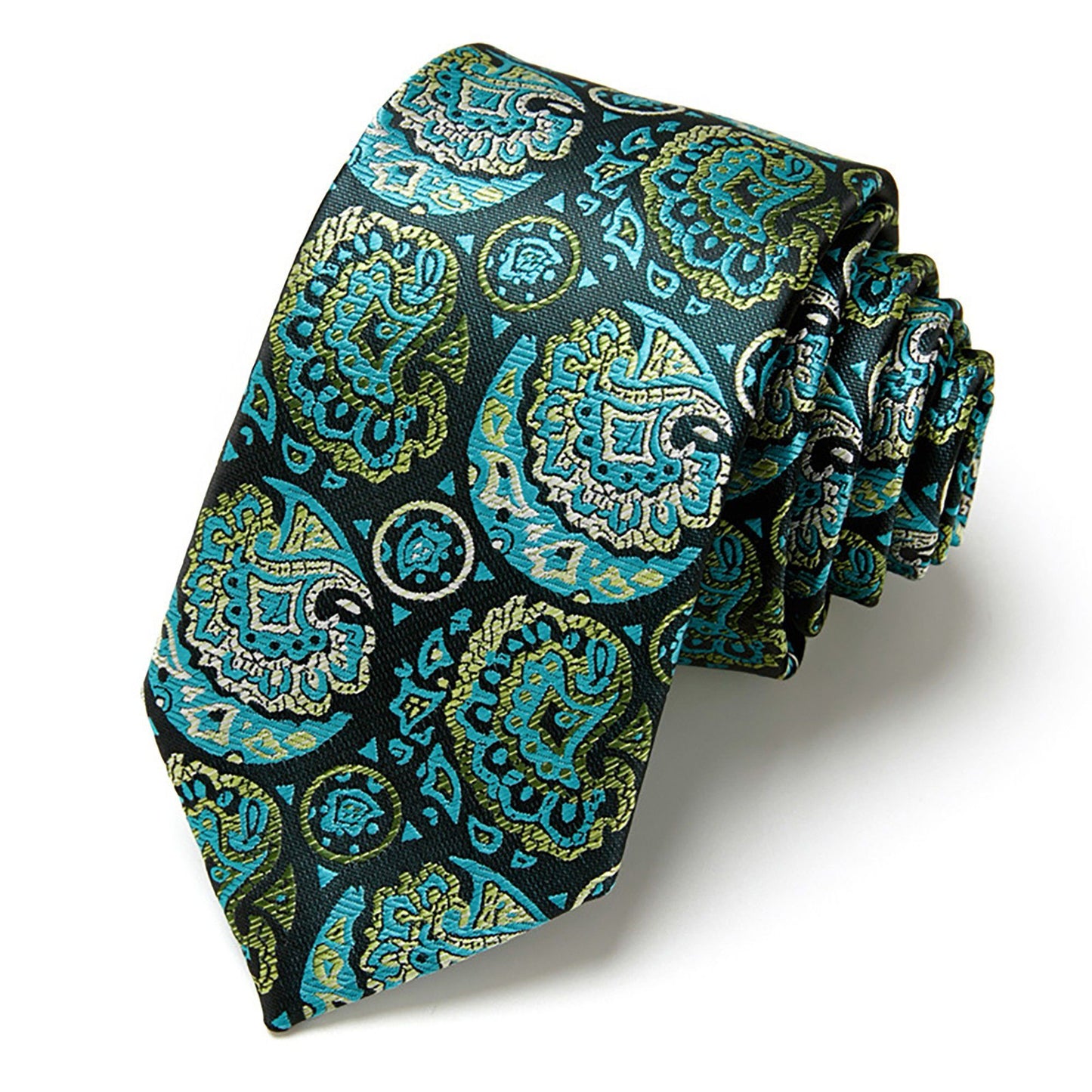 Men's Paisley Tie Gift Set with Matching Pocket Square Cufflinks and Silver Tie Clip