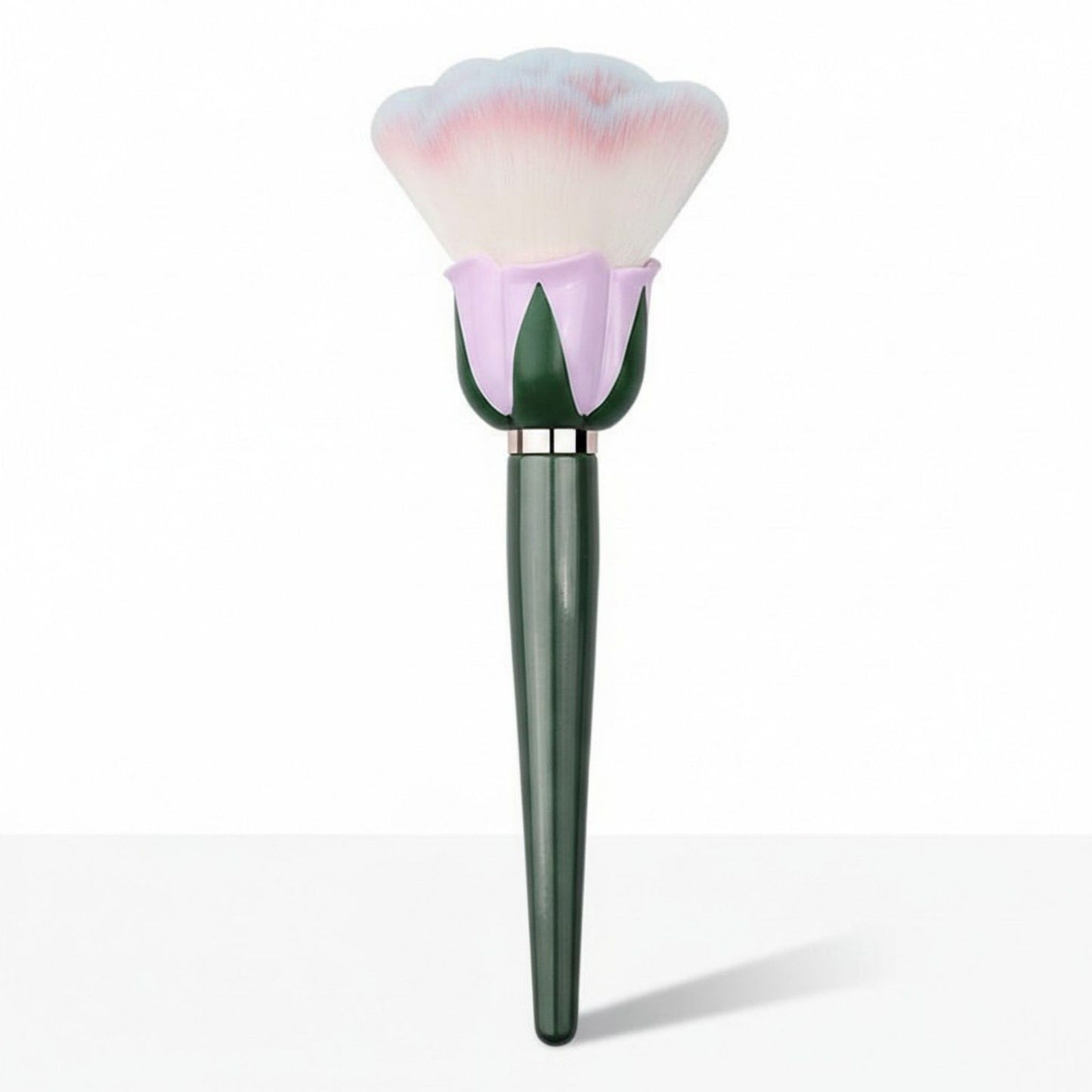 Flower-Shaped Soft Face Powder Brush with Sculpted Handle and Decorative Design
