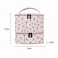 Two-Tier Cosmetic Organizer Bag with Geometric Print Dual Zippers Carry Handle and Interior Pockets