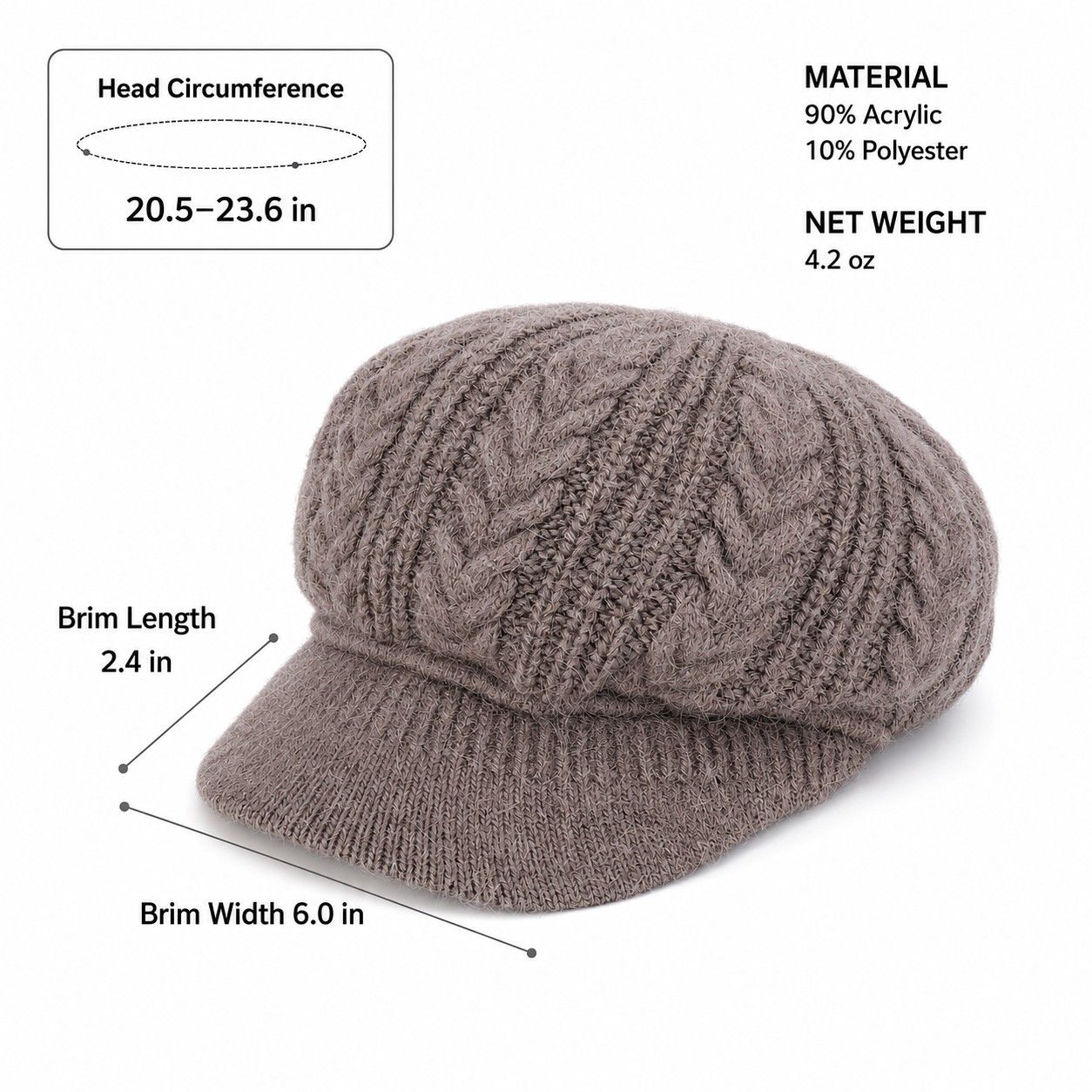 Cable Knit Brim Beanie Faux Fur Lined Warm Winter Hat