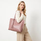 Large Faux Leather Shoulder Tote Bag with Tassel and Magnetic Snap Closure