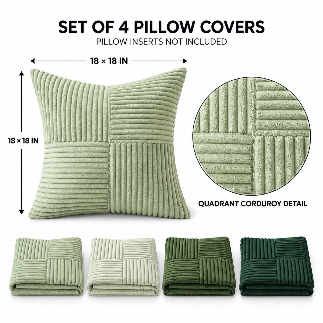 4 Pack Patchwork Corduroy Throw Pillow Covers 18 x 18 Inch for Sofa and Bed