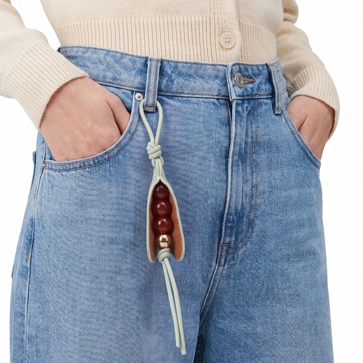 Pea Pod Bag Charm with Bead Detail and Loop Attachment