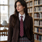 Striped Long Necktie for School Uniform and Waist Belt Styling
