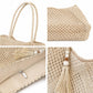 Open Weave Beach Tote Bag with Zip Closure Rope Handles and Tassel Accent