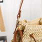 Woven Paper Fiber Bucket Bag Adjustable Strap Crochet Shoulder Handbag with Drawstring Closure