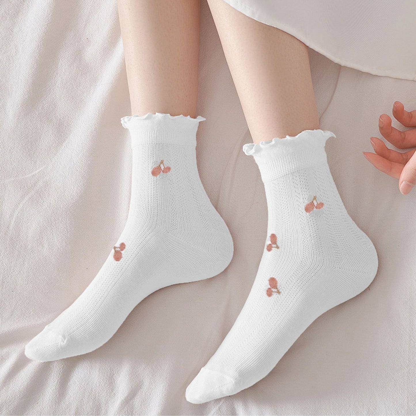 Adorable Summer Ruffle-Edge Ankle Socks 5pk