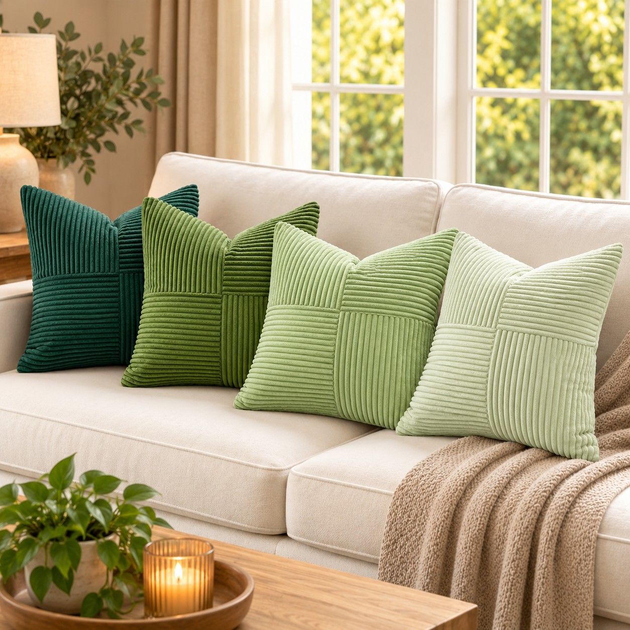4 Pack Patchwork Corduroy Throw Pillow Covers 18 x 18 Inch for Sofa and Bed