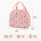 Strawberry Print Corduroy Insulated Lunch Bag with Handles and Zip Closure