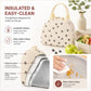 Heart Print Corduroy Insulated Lunch Bag with Handles and Zip Closure