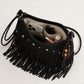 Suede-Like Fringe Hobo Shoulder Bag with Studded Star and Beaded Charm Details