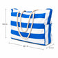 Striped Beach Tote Bag with Zip Closure Rope Handles and Side Pockets