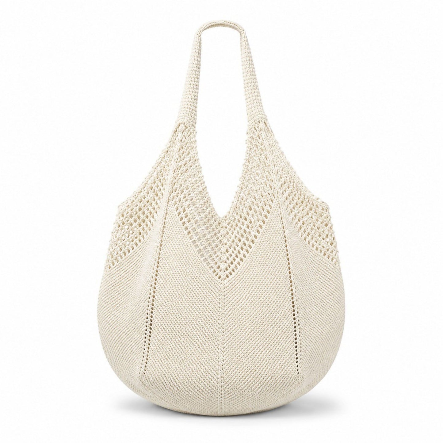 Crochet Knit Tote Bag Openwork Shoulder Bag with Heart Inspired Detail