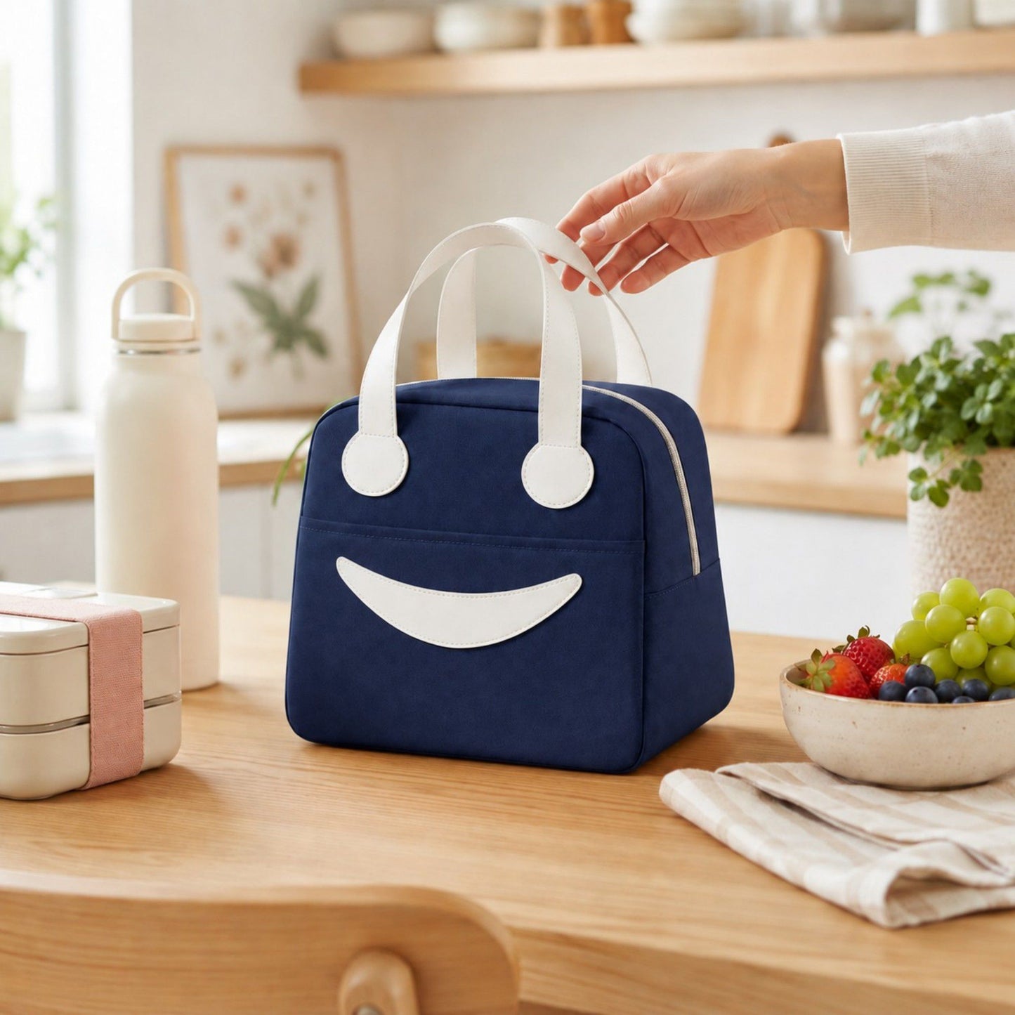 Insulated Lunch Bag with Zip Closure Top Handles and Wipeable Interior for Work School Travel