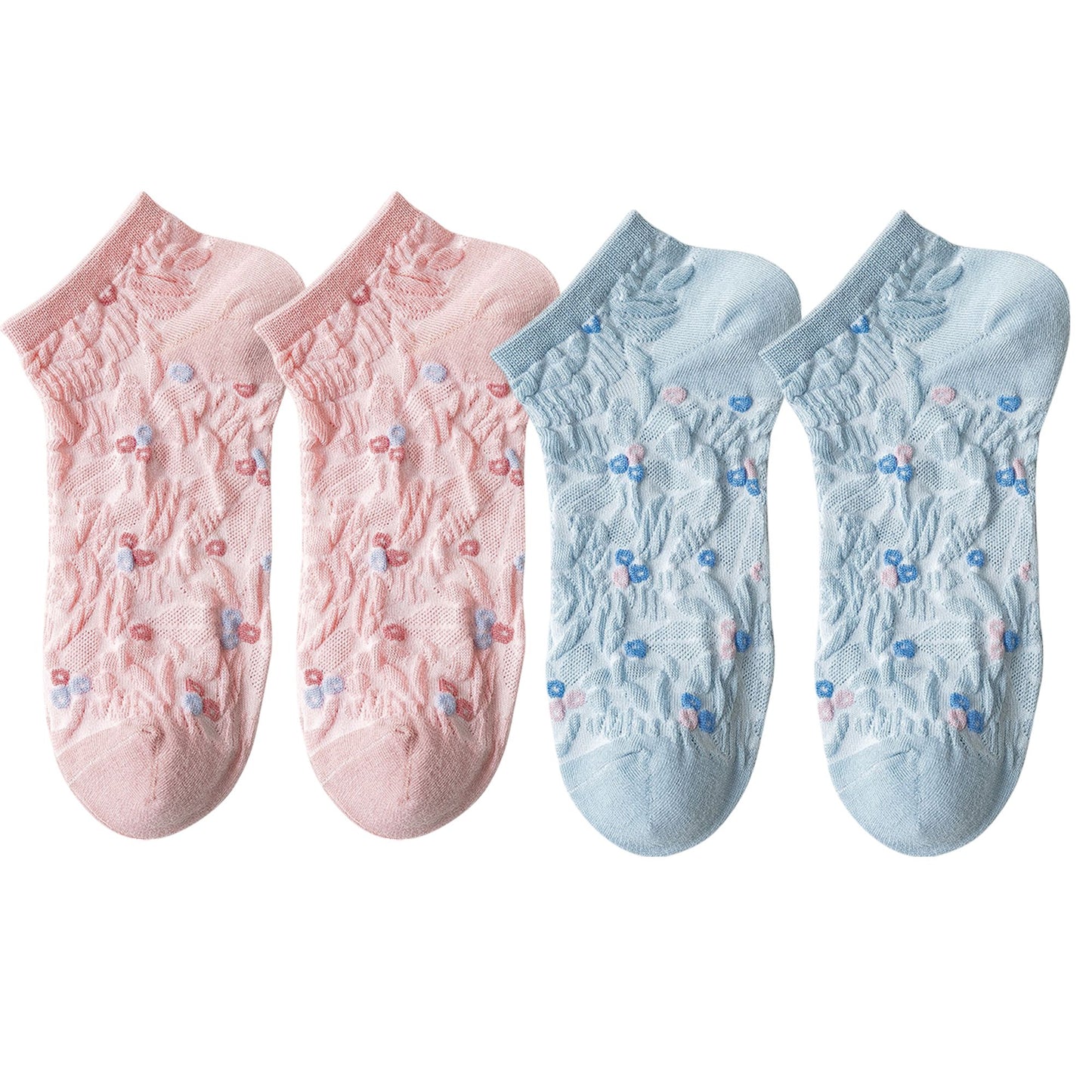 4 Pairs Women's Low-Cut Floral Embroidered Socks Soft Combed Cotton Breathable Fit for Sneakers Flats and Everyday Casual Wear