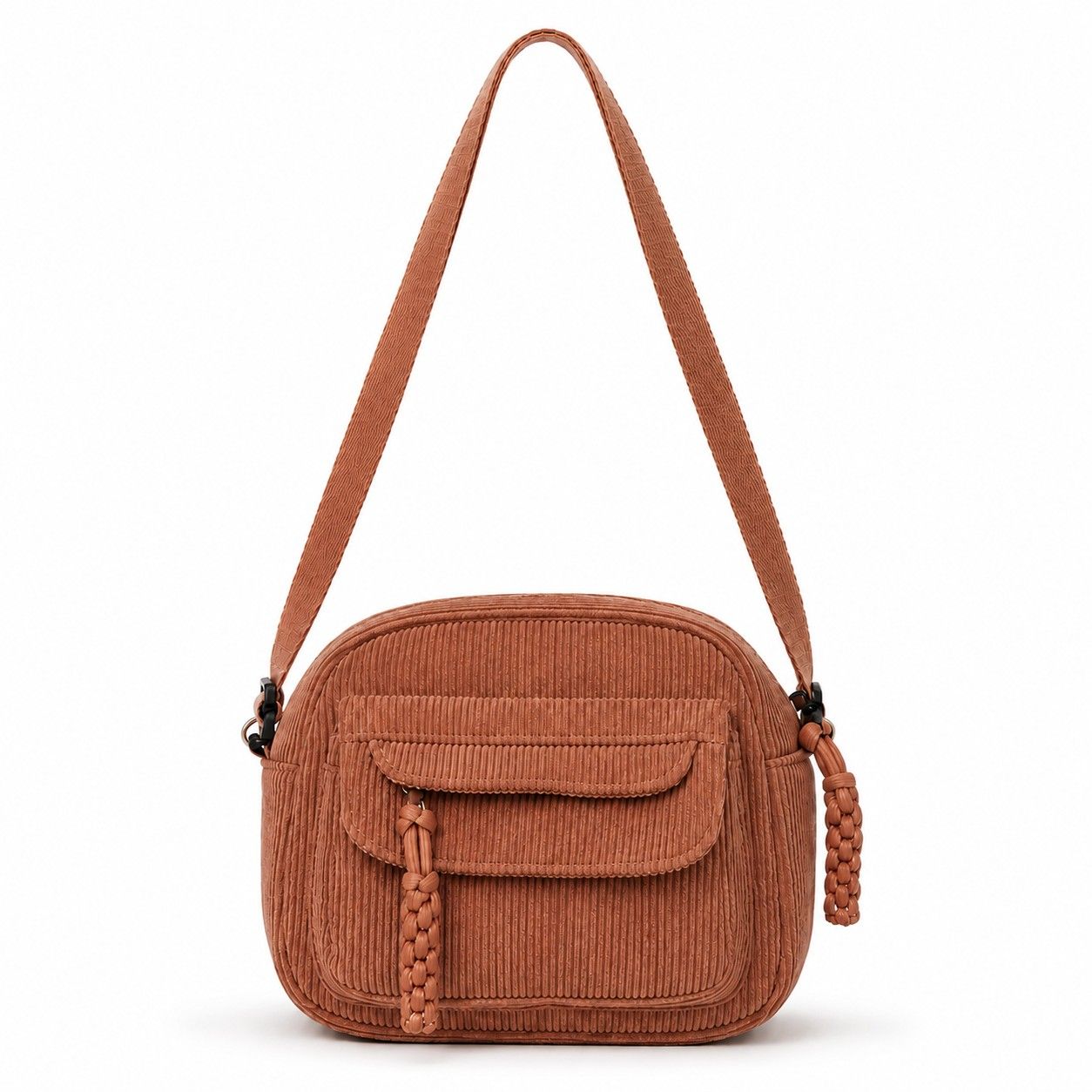 Corduroy Crossbody Bag with Front Pocket Adjustable Strap and Zip Closure