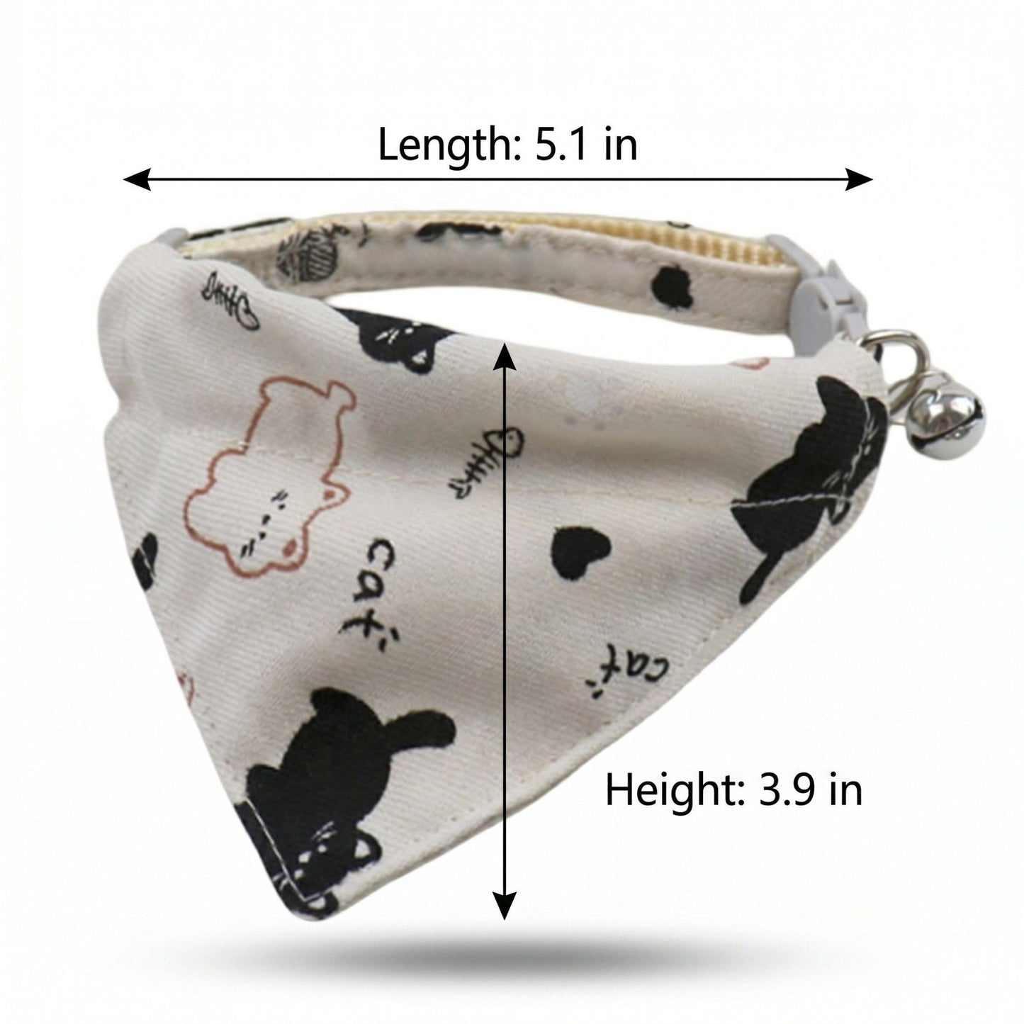 Pet Cat and Dog Bandana Collar with Bell Adjustable Cartoon Cat Print Scarf Bib