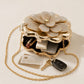 Flower Clutch Bag Metallic Look Evening Handbag with Chain Strap and Beaded Floral Accent