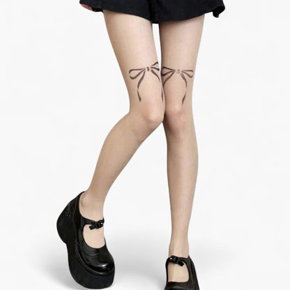 Sheer Tights with Bow Print Design and Lightweight Stretch Fit