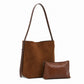 Faux Suede Shoulder Tote Bag with Removable Zip Pouch Adjustable Strap and Magnetic Closure